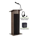 Oklahoma Sound 46" Wood Power Plus Lectern And Rechargeable Battery In Brown. Fixed Price $1086.60.