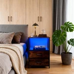 Led With Charging Station 2 Drawers Black Bedside Table. Fixed Price $25.64.