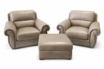 Abbyson Austin Top-grain Leather Armchair And Ottoman Set Accent Chair, Beige. Fixed Price $2200.00.