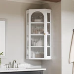 Stylish White Corner Wall Cabinet With Glass Doors For Bathroom & Kitchen. Fixed Price $216.99.