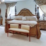 Michael Amini Signature Series Bed Set With Antique Brass Carved Wood. Fixed Price $1600.00.