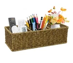 3 Compartment Wicker Remote Holder, Handwoven, Desk Caddy, Makeup,storage,basket. Fixed Price $29.69.