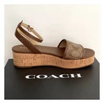 Coach Tullie Signature Wedge Sandals Saddle/khaki Size 9. Fixed Price $168.00.