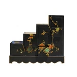 Oriental Black Color Vinyl Flower Birds Step Tansu Cabinet CS5776. Fixed Price $1157.00.