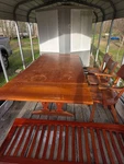 Cushman Colonial Dining Table Set With Chairs & Bench, Medium Wood, Brown. Fixed Price $750.00.