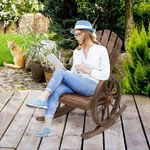 Rustic Wood Adirondack Rocking Patio Chair W/ Slatted Design, Wheel Armrests. Fixed Price $128.99.