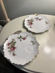 2 Vintage Lipper & Mann Pompadour Rose Leaf Shape Snack Plates. No Cups.. Fixed Price $20.00.