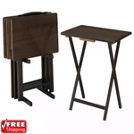 Mainstays 4 Piece Folding Tv Tray Table Set Rubberwood Walnut With Storage Rack. Fixed Price $52.97.
