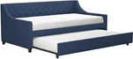 Novogratz Her Majesty Upholstered Daybed With Trundle, Twin Size, Blue Linen. Fixed Price $350.00.
