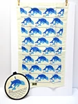Vtg Kay Dee Screen Printed Towel & Potholder Set Playful Leaping Blue Dolphins. Fixed Price $29.95.