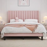 Yaheetech Queen Bed Frame Upholstered Platform Fabric Headboard Wing Edge. Fixed Price $175.98.