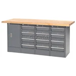 Global Industrial Workbench With Maple Square Edge Top 12 Drawers Cabinet. Fixed Price $1634.49.