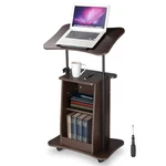 Yescom Wood Podium Stand With 4-360 Lockable Wheels Pulpits For Churches Brown. Fixed Price $89.90.