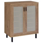 Natural Oak Shoe Storage Double Door Glass Front Cabinet Furniture. Fixed Price $399.00.
