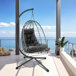 Hanging Egg Chair With Stand, Outdoor Wicker Patio Swing, Foldable Hammock. Fixed Price $129.90.