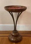 28.25 H X 17 Red & Gold Polka Dot Accent Table - Wood Iron Base Plant Stand. Fixed Price $149.00.