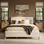 Modern White Boucle Upholstered Bed With Rubberwood Legs, King,. Fixed Price $381.00.