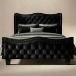 Queen Size Bed Frame - 50" Wingback Tufted Headboard/footboard, Jet Black Velvet. Fixed Price $299.99.