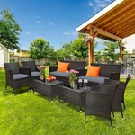 8PCS Patio Rattan Conversation Furniture Set Outdoor W/ Gray Cushion. Fixed Price $326.49.