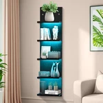 Black 5-TIER Floating Shelf With Rgb Led Lights Wall Mount Vertical Display Case. Fixed Price $111.99.