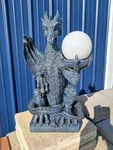 Large Winged Dragon Pedestal Side Table Lamp Holding Ball Globe Statue 20". Fixed Price $129.00.