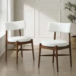 Chic Set Of 2 Beige & Brown Boucle Dining Chairs With Curved Backrest. Fixed Price $250.99.