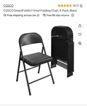 Cosco Vinyl Folding Chair, 4 Pack, Black. Fixed Price $99.00.