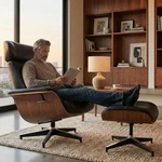 Genuine Leather Chaise Lounge Chair With Ottoman Recliner Swivel Arm. Fixed Price $599.00.