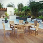 Modway Marina 7 Piece Outdoor Patio Teak Dining Set Natural White. Fixed Price $2098.25.