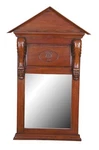 American Classical Empire Style Over Mantel Mahogany Trident Pediment Mirror 49". Fixed Price $1175.00.