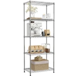 Izeuk 5-TIER Chrome Metal Storage Shelves, Adjustable Wire Shelving. Fixed Price $77.99.