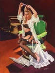 Daniel Vancas Sheer Delight Pin-up Girls Barber Chair Pinup Stockings Elvgren. Fixed Price $7500.00.