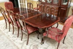 Vintage American Drew Double Pedestal Chippendale Style Mahogany Dining Table. Fixed Price $3995.00.