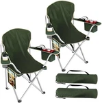 2-PACK Of Folding Camping Chairs Durable Portable Outdoor With Cooler. Fixed Price $94.99.