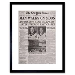 Vintage Space Newspaper Moon Aldrin Armstrong Black Framed Art Print B12X11836. Fixed Price $34.99.