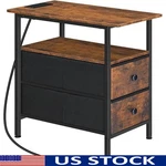 Industrial Nightstand W/ Usb Charging Ports Storage Drawers & Open Shelves. Fixed Price $91.18.