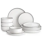 Plates And Bowls Sets, 12 Pieces Modern Porcelain Dinnerware For 4 White .... Fixed Price $71.64.