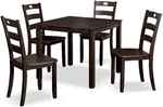 Espresso 5-PIECE Dining Set With Square Table & Slat Back Chairs For Home. Fixed Price $615.99.