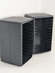 Pair Of Vintage Laserline 24 Vhs Tape Spinning Storage Tower Black Video Holder. Fixed Price $75.00.