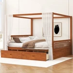 King Size Wood Canopy Bed Frame W/ 2 Drawers Storage Walnut, Fast Ship. Fixed Price $463.68.