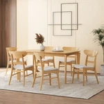Indoor Wood And Fabric 7 Piece Dining Room Set Table 6 Chair. Fixed Price $838.59.