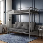 Dhp Sammie Twin Over Futon Metal Bunk Bed, Silver. Fixed Price $384.00.