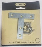 New Stanley 75-5750 CD995-1/2K 3" Inch Flat Tee Plates Zinc Plated 3X3 W/ Screws. Fixed Price $5.00.