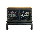 Vintage Oriental Black Basecolor Stone Flower Birds Inset Storage Cabinet WS4665. Fixed Price $1365.00.