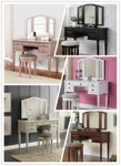 Modern Bobkona Folding Mirror Makeup Table Dresser W/ Stool 5 Drawer Vanity Set. Fixed Price $313.49.