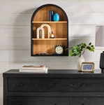 20IN Arch Floating Wall Shelf Black Wood Light Honey Finish Display Rack. Fixed Price $50.00.