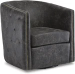 Brentlow Distressed Black Tufted Barrel Swivel Accent Chair By Signature Design. Fixed Price $849.99.