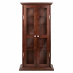 Walnut Finish Wooden Media Cabinet 5 Shelf Cd Dvd Storage Tower Glass Door Stand. Fixed Price $238.90.