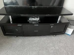 Black Tv Stand Wood Glass Metal 2 Doors 1 Shelf Drawer Rectangular. Fixed Price $65.00.