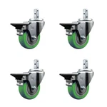 3.5 Inch Green Poly Wheel Swivel 7/8 Square Stem Caster Set With Brake Scc. Fixed Price $137.19.